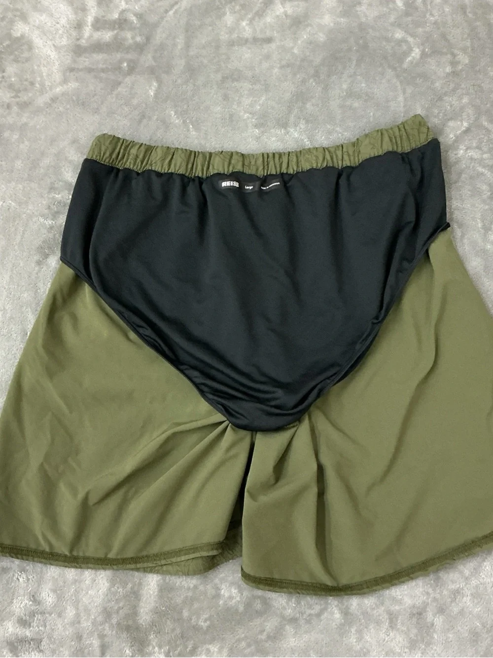 REI Co-Op Trailmade Swim Trunks Mens Large lined green topographic print pockets